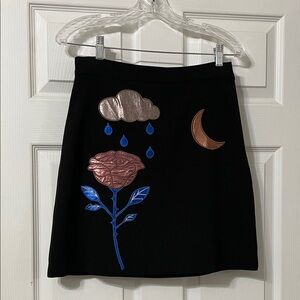 Cynthia Rowley Black Skirt with Rose and Moon Design